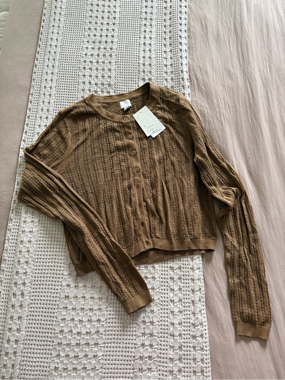 NEW a new day Brown Cable Knit Button-Down Cardigan Size M